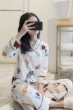 Осенняя демисезонная тонкая пижама, хлопковый мультяшный милый демисезонный комплект, в корейском стиле, длинный рукав, свободный крой