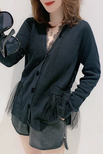 Летняя черная кружевная летняя одежда, трикотажный свитер, кардиган, куртка, европейский стиль, коллекция 2021