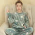 Flannel pyjama phụ nữ mùa thu và mùa đông dễ thương cổ tròn giản dị dài tay dày lớn kích thước lông cừu san hô phù hợp với dịch vụ nhà
