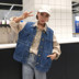 Mùa xuân và mùa hè Hàn Quốc ulzzang không tay vest denim jacket nữ sinh viên loose bf hoang dã vest áo khoác áo sơ mi áo kiểu trung niên Áo vest