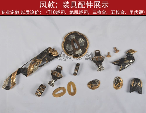 Медный японский меч с аксессуарами, дракон и феникс