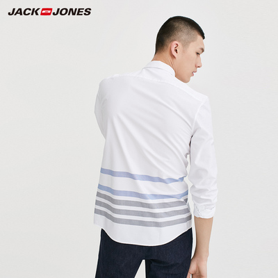 JackJones Jack Jones sọc chỉ cổ áo bông dài tay áo 217105546 áo kẻ caro nam Áo