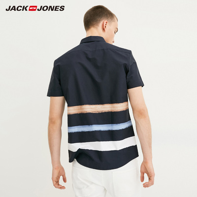 Chic thời trang jack jones jack jones thoải mái bông sọc ve áo ngắn tay áo e | 217204502 sơ mi nam công sở Áo