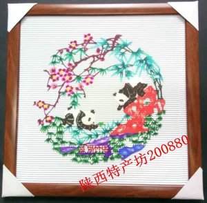 6 Panda Bamboo Slum Mirror Frame Crown Paper -cut Double Sagpie благословение для северного Shaanxi Folk Craft Business Gift