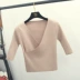 2018 mùa xuân mới phụ nữ Hàn Quốc phiên bản của chữ thập V-cổ màu rắn tay áo len ngắn eo cao đáy áo sơ mi áo len nữ form rộng Áo / áo thun