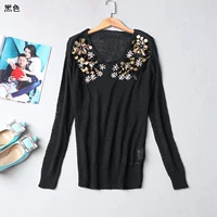 209924 [40% off] mùa đông vòng cổ áo thun dài tay áo sequined kim cương áo len áo khoác len cardigan nữ