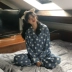 Bộ đồ ngủ chấm bi nữ mùa thu Hàn Quốc in dấu chấm in quần dài tay phù hợp với áo len ngọt ngào giản dị phục vụ nhà mùa xuân thời trang công sở Bộ Pajama