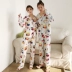 Snoopy pyjama nữ mùa xuân và mùa thu cotton dài tay phù hợp với phụ nữ cardigan có thể mặc dịch vụ tại nhà Hàn Quốc hai mảnh