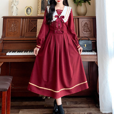 taobao agent Demi-season Japanese red removable navy evening dress, plus size