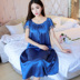 Nightdress nữ mùa hè sexy băng lụa ngắn- tay kích thước lớn phụ nữ mang thai chất béo mm lỏng đoạn dài 200 kg mang thai thời gian mỏng đồ ngủ đầm ngủ 2 dây Đêm đầm