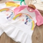 2018 trẻ em mùa hè quần áo cô gái Hàn Quốc phiên bản của phim hoạt hình in ăn mặc trẻ em cổ tròn ngắn tay váy trẻ em váy chân váy cho be gái 12 tuổi