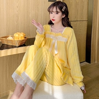 Демисезонная флисовая коралловая бархатная пижама, цветной кружевной зимний желтый фланелевый комплект