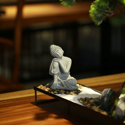 Будда по микроамбэк -ландшафтному ландшафтному дизайне статуи Будды, цветочный бонсай, фальшивые горы, вода, водянистое ландшафтное украшение гостиной дзен китайский стиль