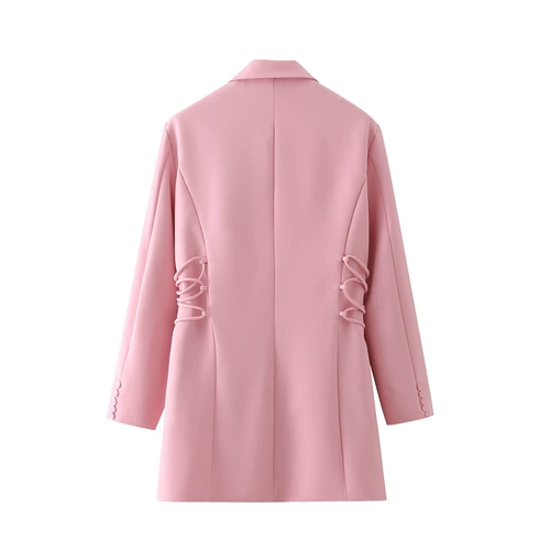 Осенний розовый пиджак классического кроя, приталенный корсет, европейский стиль, средней длины