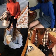 [ELINASEA] Xiaohai tự chế Mùa thu và mùa đông Hàn Quốc của phần cơ bản màu rắn Slim cổ cao chạm đáy áo len đan nữ X