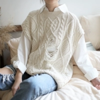 Mùa xuân 2019 phiên bản Hàn Quốc mới của áo len dệt kim cổ tròn lỗ cổ áo trong đoạn văn dài áo len xoắn retro - Vòng cổ áo len áo khoác len cardigan nữ