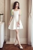 [Giá thấp giải phóng mặt bằng tại chỗ flash] cầu vồng phun tay áo cô gái trái tim một từ váy trắng tie cao eo váy A-Line Váy