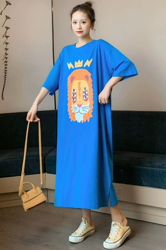 Длинное платье, мультяшная футболка с коротким рукавом, жакет, длинная юбка, большой размер, в корейском стиле