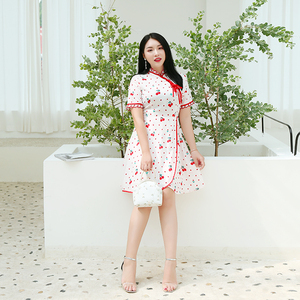 Retro phong cách cải thiện sườn xám tính khí ngọt ngào eo băng chất béo mm ăn mặc thời trang kích thước lớn của phụ nữ quần áo tăng 5579