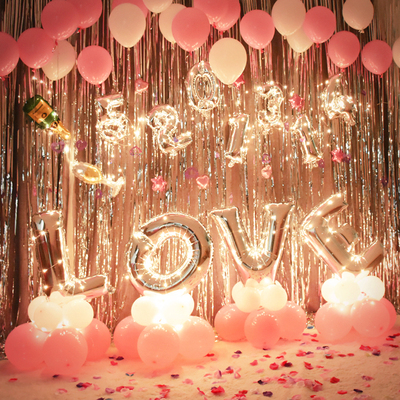 告白气球带灯发光 求爱浪漫背景墙场景惊喜布置 酒店房间求婚表白