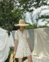 [MICHELLY.MO] Pháp retro tính khí thanh lịch sexy trắng polka dot V-cổ ngắn tay đầm A-line váy mẫu váy xòe đẹp 2020