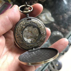 Винтажные карманные часы 仿古老式上海自动机械怀表男女翻盖复古项链表石英手表双壳水晶表