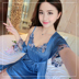 Cám dỗ ngắn- tay áo mỏng phần nightdress mùa hè phụ nữ hai mảnh phù hợp với dây đeo đồ ngủ sexy váy mùa hè nhà dịch vụ Giống cái