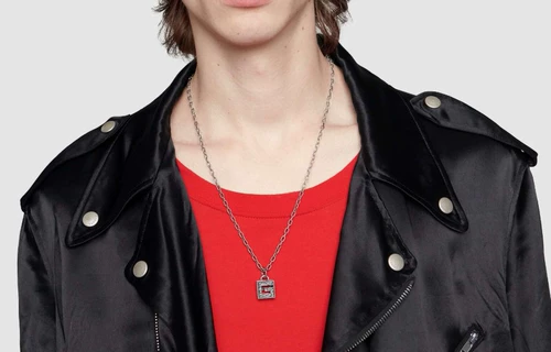 Gucci, ретро квадратная подвеска, длинный свитер, ожерелье, серебро 925 пробы