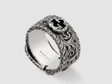 Подлинное кольцо Gucci Gulci Silver Jewelry Make Old Effect Silver G Чистая резной модель пары