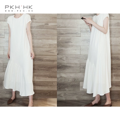 PKH.HK mùa hè sản phẩm mới không bị cướp hoặc không quyến rũ thiết kế đơn giản khâu hem đầm đồng bằng shop quần áo nữ Sản phẩm HOT