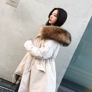 Sơn Đông mùa đông quần áo mới của Hàn Quốc phiên bản của ấm dày vành đai thắt lưng cổ áo lông thú lớn 90 nhung xuống áo khoác áo khoác nữ