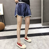 9929 quần short 2018 mùa thu mới Hồng Kông hương vị chic eo thư khâu da quần short mỏng chân rộng quần đùi nữ đẹp