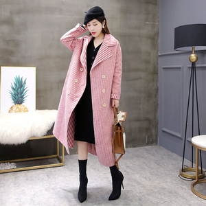 A9089 chống mùa Hàn Quốc đôi phải đối mặt với chiếc áo khoác cashmere trong phần dài của len lông cừu của phụ nữ sọc hai mặt áo len