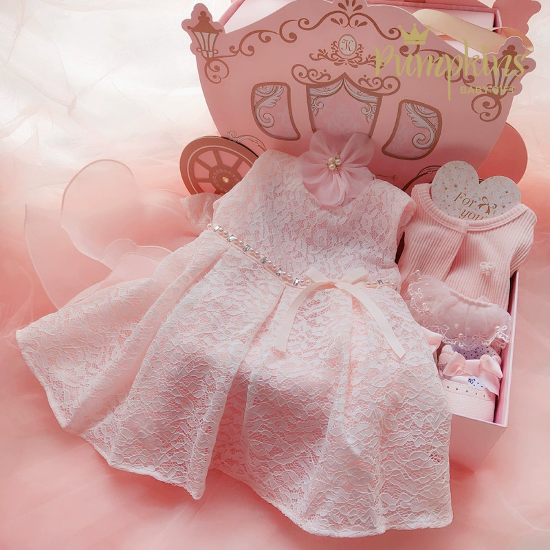 Hộp quà cho bé sơ sinh trăng tròn trăm ngày tuổi Váy váy quây mùa hè ren hồng công chúa set - Bộ quà tặng em bé