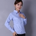 Mới mùa thu của phụ nữ yếm dụng cụ văn phòng chuyên nghiệp mặc màu xanh dài tay áo sơ mi eo OL áo sơ mi