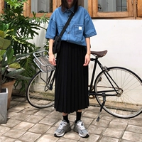 Японская ретро джинсовая юбка, рубашка, 2019, свободный крой