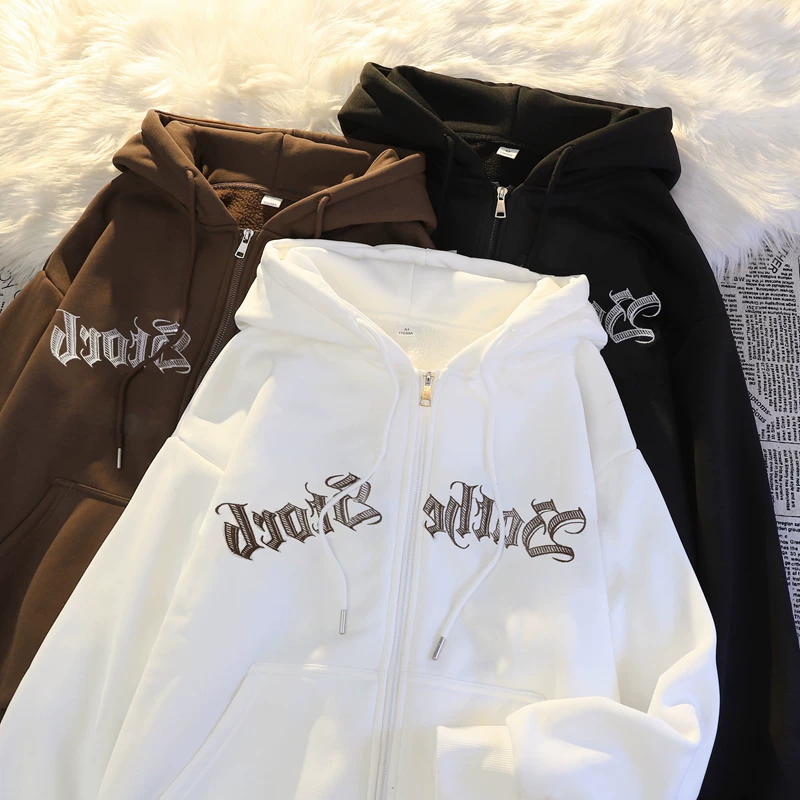Vans, men's cotton autumn demi-season sweatshirt, fleece cardigan with zipper, loose fit, American style, for teenagers