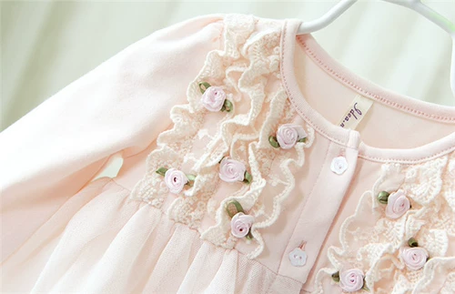 Осеннее кружевное платье, кардиган, детская юбка, детская одежда, в корейском стиле, в цветочек, длинный рукав