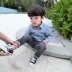 Streaky quần áo trẻ em cậu bé 2018 mới màu rắn thêu áo sơ mi Hàn Quốc phiên bản của thời trang thủy triều rắn màu áo giản dị áo sơ mi nhỏ