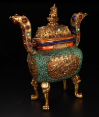Винтажные предметы обихода из золота 重器铜鎏金满镶松石玛瑙青金石四方炉镶嵌精湛馆藏重器