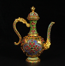 Винтажные предметы обихода из золота 珍藏满镶宝石鎏金烧蓝茶具一套