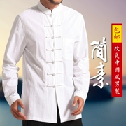 Tang phù hợp với nam dài tay áo retro nút cổ áo Trung Quốc áo sơ mi Trung Quốc phong cách của nam giới trang phục dân tộc áo sơ mi giản dị