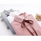 Демисезонный японский флисовый бархат с бантиком, свежая универсальная рубашка, свободный крой, длинный рукав