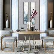 Bàn ăn và ghế gỗ nguyên khối kiểu Trung Quốc kết hợp hiện đại Zen bàn tròn nhà hàng căn hộ nhỏ tro gỗ nội thất 183923 - Bộ đồ nội thất