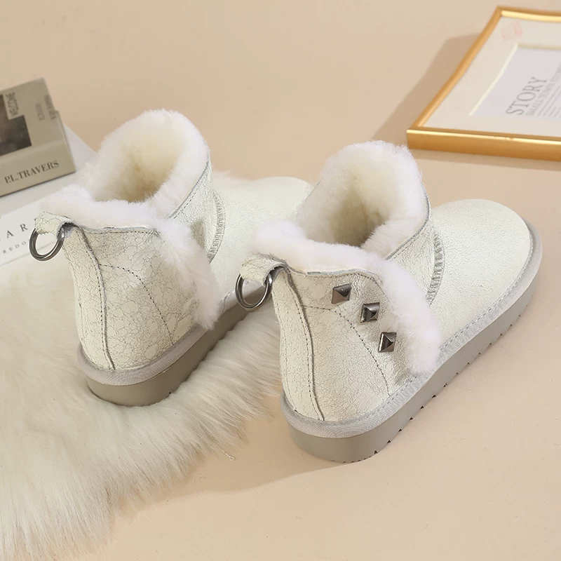 Ременные снегоступы женские sheepskin шерсть интегрированный короткий чехол трещиноватая кожа водонепроницаемые водостойкие тёплые зимние холодостойкие короткие ботинки снег хлопок обувь