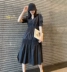 Hepburn phong cách nhỏ váy đen mùa hè gấp cổ chữ V co giãn eo cao mỏng cotton tính khí váy phồng tay váy dài - Váy eo cao
