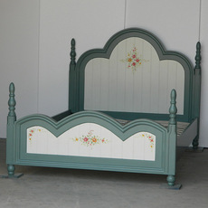 Кровати деревянные комбинации 美式家具双人床1.8米柱子床地中海田园彩绘复古1.5米公主婚床0034