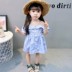 2018 Amoi Cô Gái Sling Tắt Vai Váy Hàn Quốc phiên bản của triều cô gái trẻ bé sọc nút ăn mặc trẻ em váy Váy