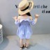 2018 Amoi Cô Gái Sling Tắt Vai Váy Hàn Quốc phiên bản của triều cô gái trẻ bé sọc nút ăn mặc trẻ em váy Váy