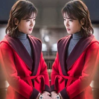 Niềm vui 颂 2 Liu Tao Andi với một chiếc áo khoác cashmere đôi mặt đỏ dài trùm đầu áo len nữ áo khoác len cardigan nữ